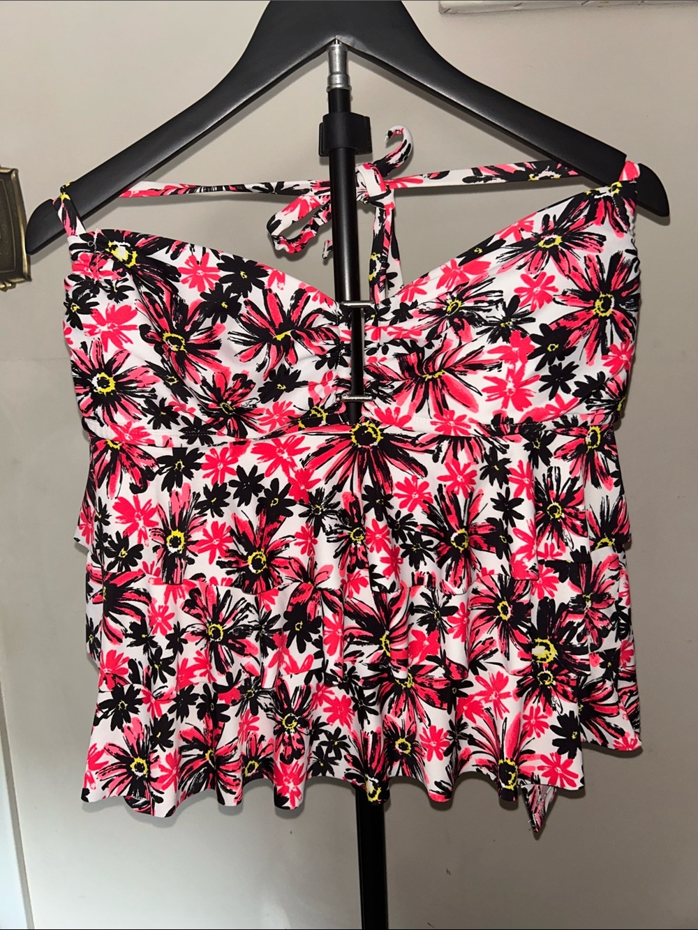Catalina Pink, Black and Yellow Floral Halter Camisole